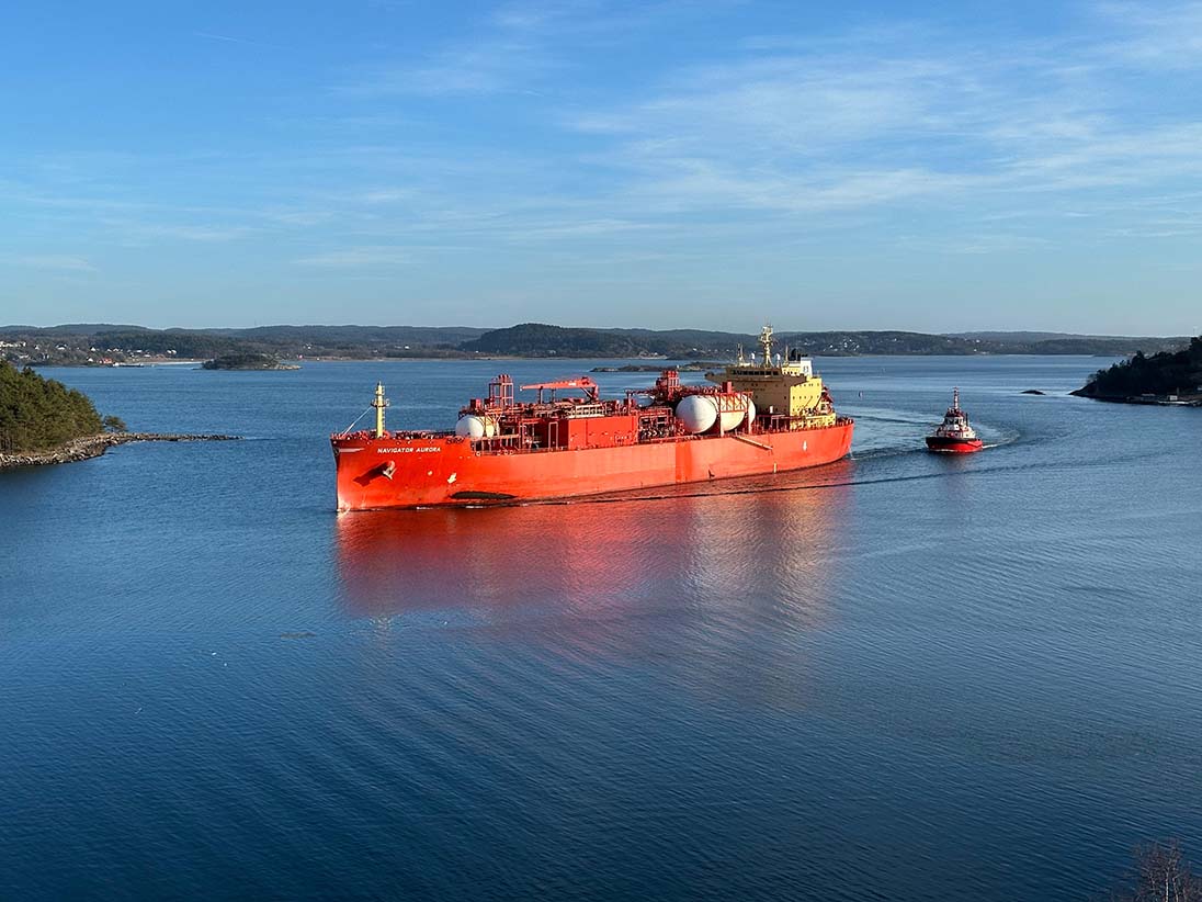 The Navigator Aurora, a liquefied-gas transport ship, on a calm sea
