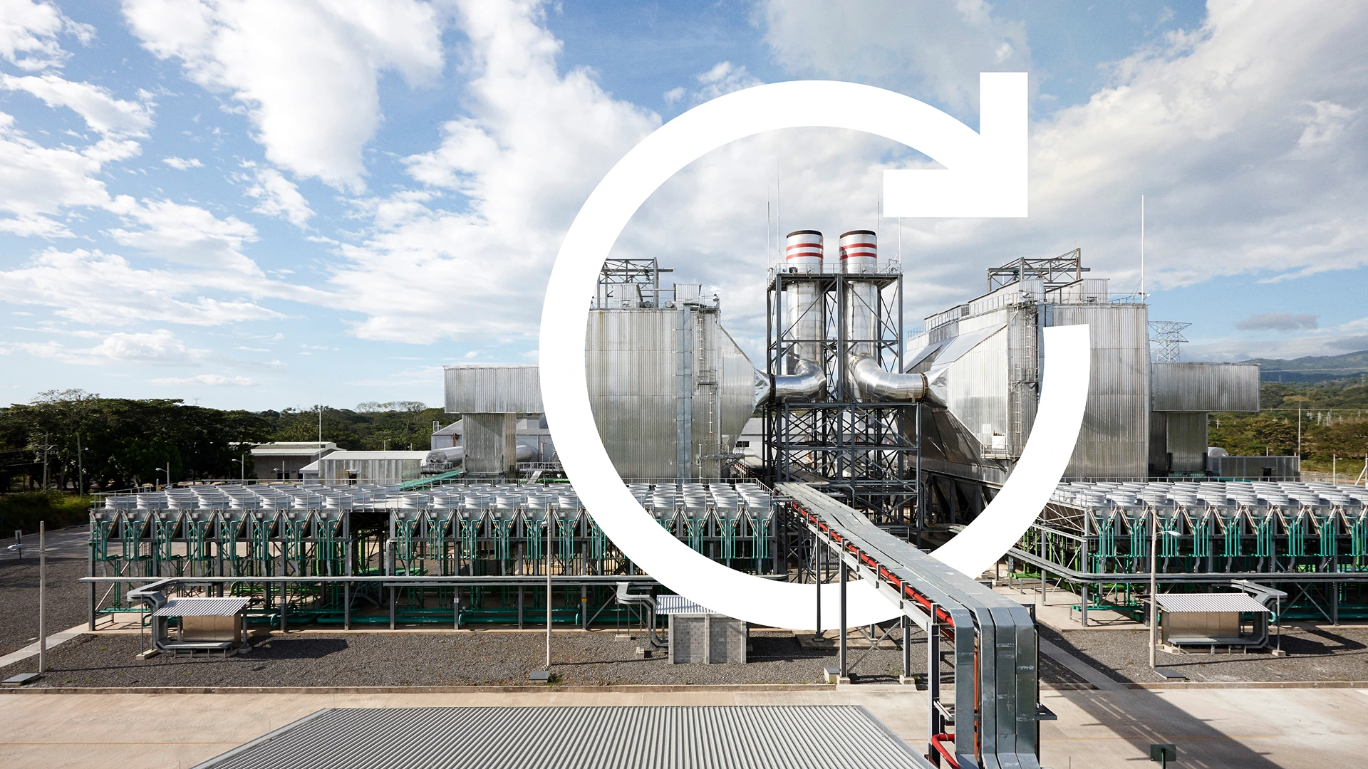 power plant with illustrated arrow symbolizing retrofit