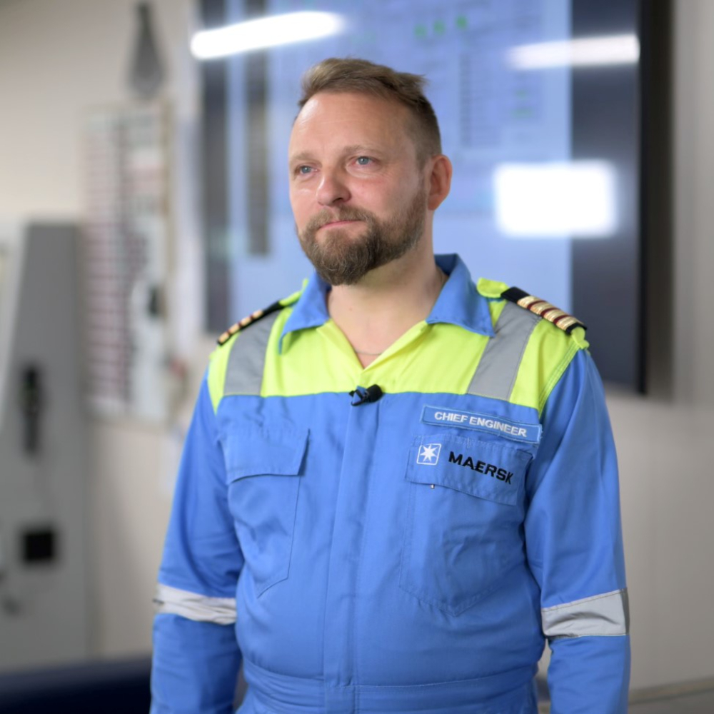Portrait of Torleif Simonsen, Chief engineer Antonia Mærsk in Safety Gear