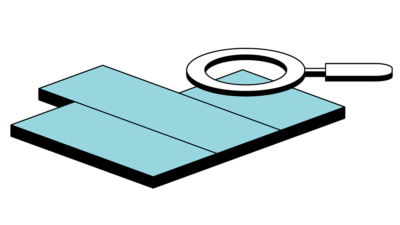 Flat Icon of a bar chart with a looking glas