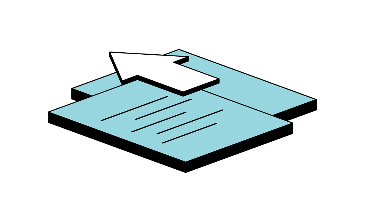 Flat icon of pages with an arrow showing up