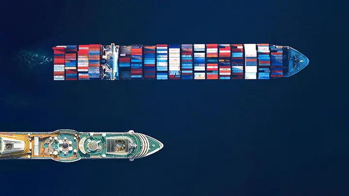 aerial view of a two ships