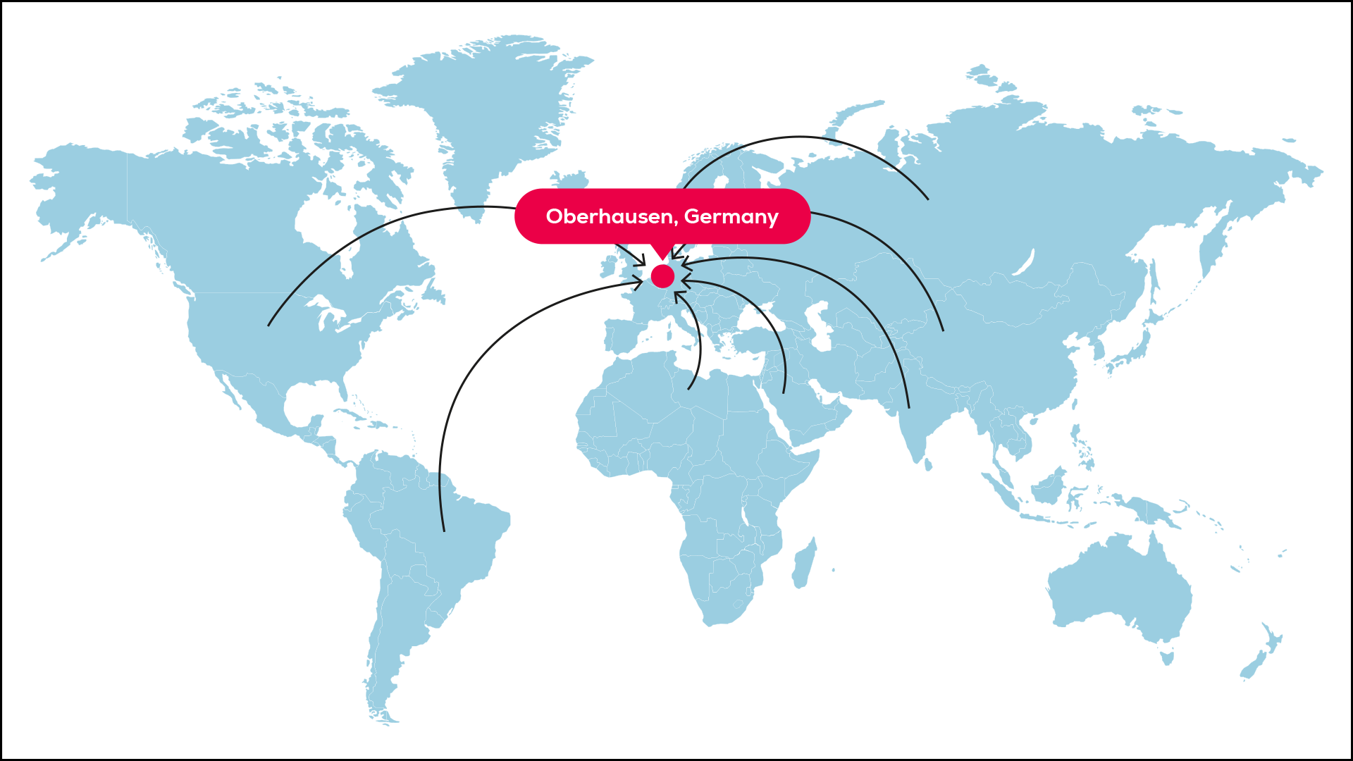 Illustration of a world map with the oberhausen competence center in focus