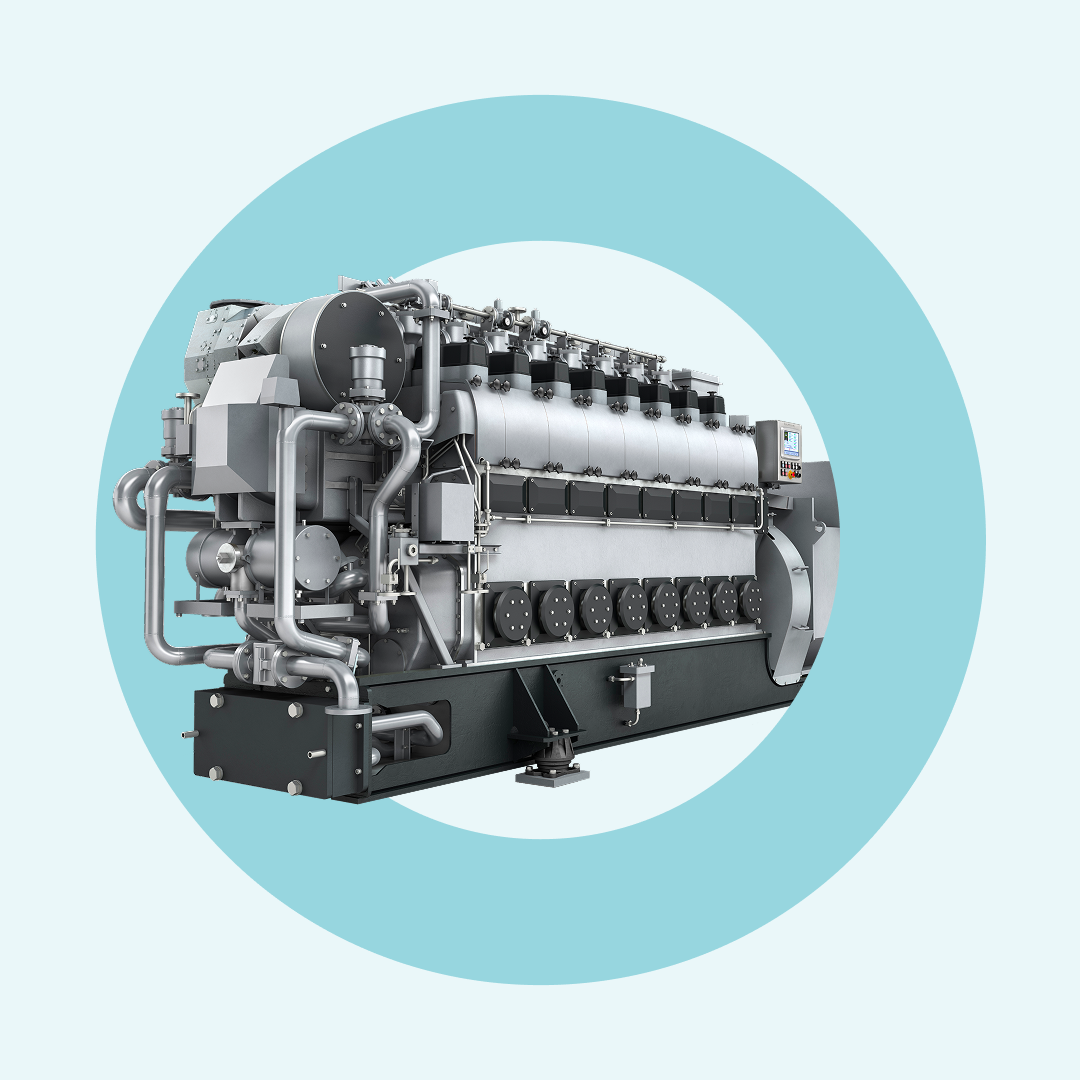 GenSet engine on background with blue circle