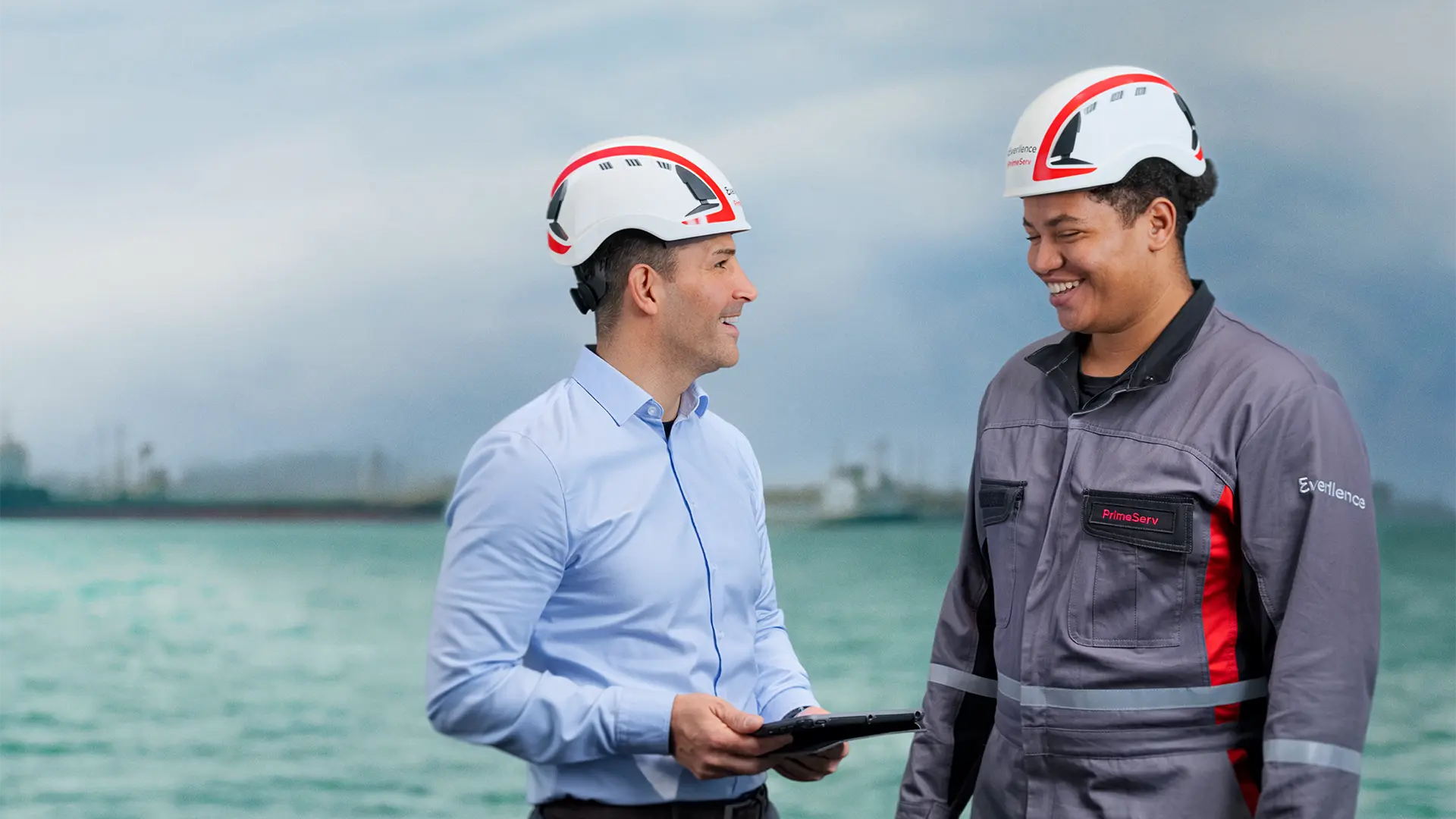 two service employees at the waterfront