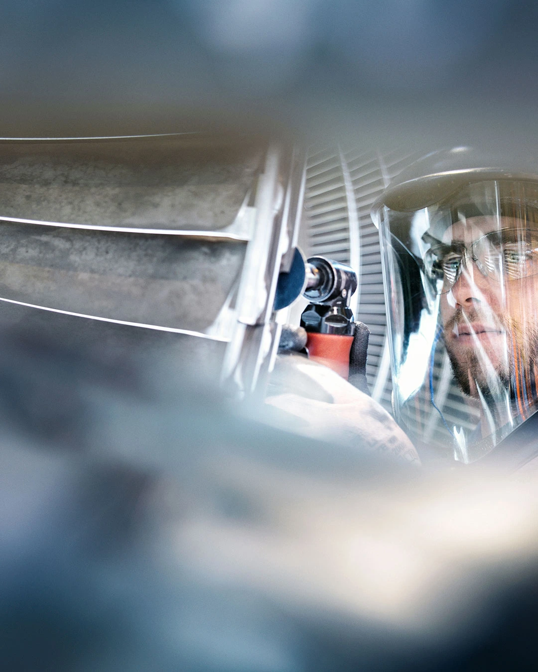 service employee working at some blades